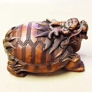 BY221 - 8 x 4.5 x 5.7 CM Hand Carved Boxwood carving : Dragon Turtle - Picture 1 of 7