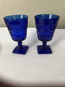 Blue cobalt Glass Goblets Sandwich Set of 2 Vintage Nice - Picture 1 of 6