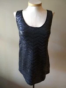 NWT $235 VINTAGE ETCETERA size M BLACK SEQUIN SHIMMER HOLIDAY EVENING TUNIC TOP - Picture 1 of 7