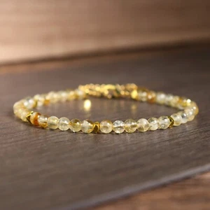Natural Citrine Stone Bracelet Yellow Gemstone Dainty Healing Crystal Bracelet - Picture 1 of 2