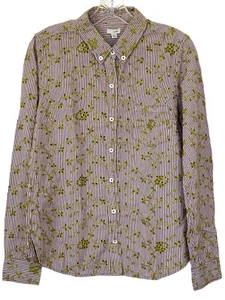  Anthropologie Odille Striped Green Embroidered Eyelet Button-Up Shirt, Size 12 - Picture 1 of 6