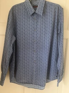 Designer PIERRE CARDIN Floral Blue/White Cotton Shirt size L Excellent Condition - Picture 1 of 6