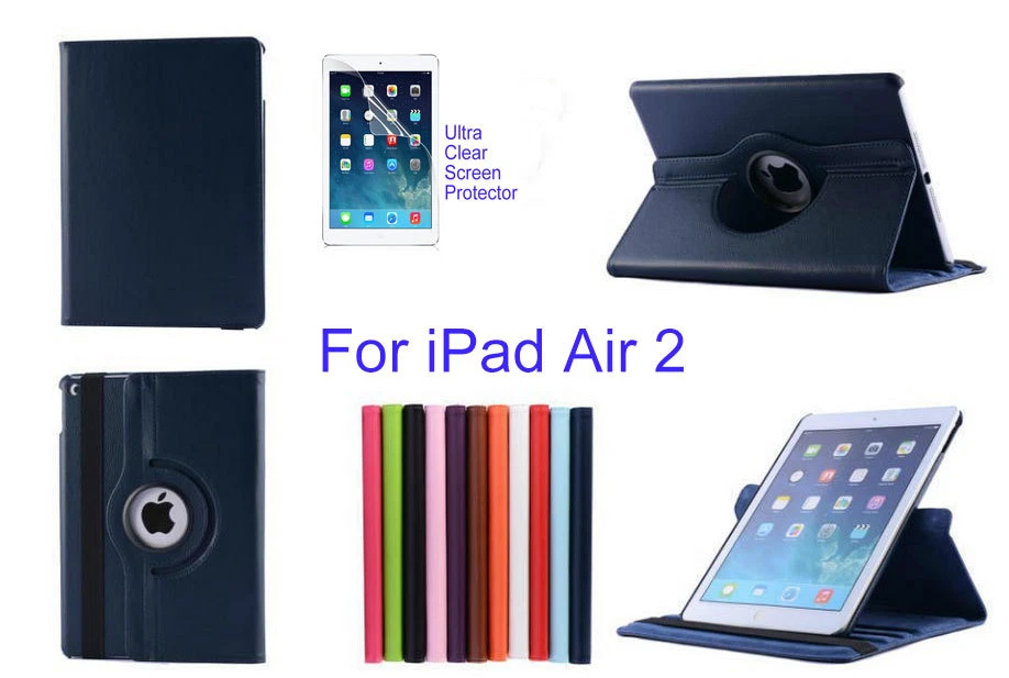  For ipad Air 2 Screen Protector/ Rotating PU Leather Case Cover - Image 1 of 1