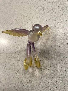 VIntage Yellow & Purple Hummingbird Glass Christmas Ornament about 3.5"T - Picture 1 of 6