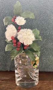 One Unique Winter Waterford Chrystal Seasons Collection Vase W/Porcelain Flowers - Picture 1 of 3