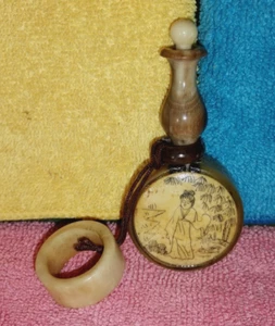 Botella de tabaco china rara del siglo XIX hecha de hueso y cuerno con anillo - Imagen 1 de 6