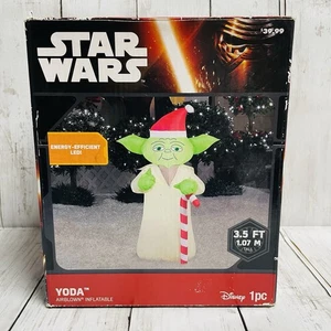 Star Wars Yoda Christmas 3.5’ Airblown Inflatable LED Gemmy 2016 Candy Cane - Picture 1 of 6