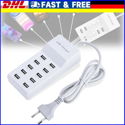 10 Fach USB Schnellladestation Hub Mehrfach Multi USB Port Ladegerät Adapter DE - Bild 1 von 4