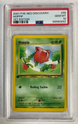 POKEMON 1st Edition Neo Discovery HOPPIP 55/75 Common PSA 10 GEM MINT Vintage - Image 1 of 2