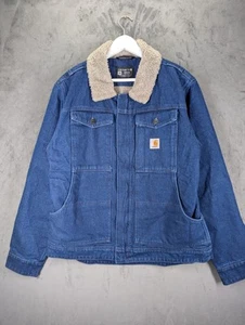 Carhartt Denim Jacket Size Medium Loose Fit Sherpa Lined Midwash Blue Workwear  - Picture 1 of 15