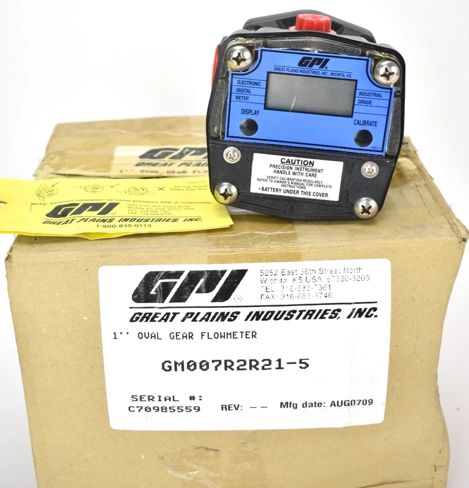 Medidor de vazão GPI Great Plains Industries Inc. GM007R2R21-5 - 1" NPT 0,79-21,1 GPM - Imagem 1 de 4