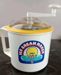 Vintage Donvier Ice Cream Maker 2 Pint Hand Crank Yellow Rim New No Box - Picture 1 of 10