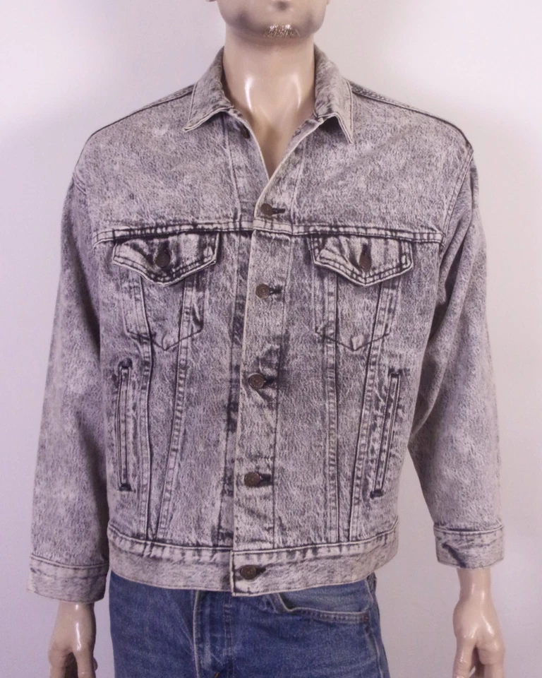 Chaqueta vaquera camionera vintage años 80 90 Levis hecha en EE. UU. negra gris lavado ácido M Foto 1 de 4
