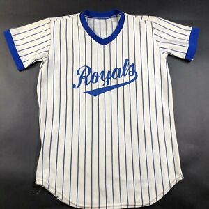 Vintage Kansas City Royals Boys Youth L Gray T Shirt Striped Jersey V Neck