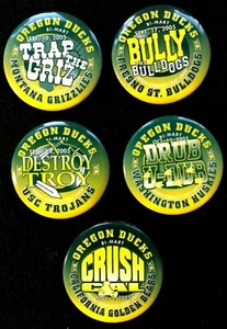 OREGON DUCKS 2005 5 FOOTBALL GAME BUTTONS MONTANA FRESNO STATE USC CAL HUSKIES - Picture 1 of 2
