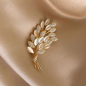 Trend Wheat Brooch For Women Luxury Opal Stone Collar Pins Clothing Accessor BII - Picture 1 of 7