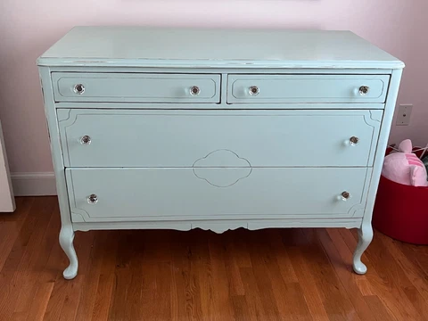 2 pc Dresser Set - Antique / Brimfield - Gray/Blue Refinished, Distressed Cover