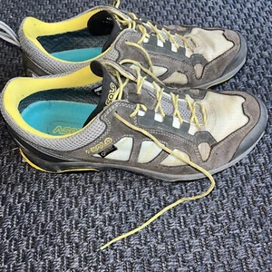 ASOLO Shoes Goretex Vibram Women's Hiking Sz 8.5 Brown Yellow Grey Tan Camping - Imagen 1 de 7
