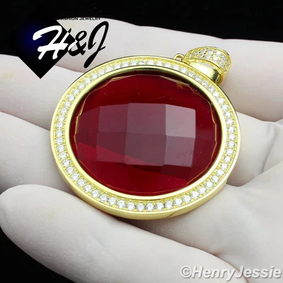 COLGANTE RUBÍ SIMULADO REDONDO GRANDE ORO HIP HOP HELADO PLATA ESTERLINA 925 PARA HOMBRE*SP99 Foto 1 de 4