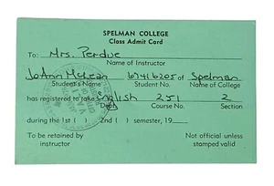 Vintage Spelman College Class Admit Card 1976 Dr. Kay S Pedue English 251 Course - Picture 1 of 2