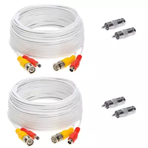 2 x 100FT Video Power Cable BNC DC Security Camera RCA DVR Cord for CCTV White - Picture 1 of 11