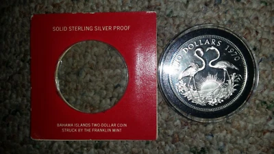 1970 Bahama Islands - Two Dollars - Flamingos silver 925 - Image 1 of 2