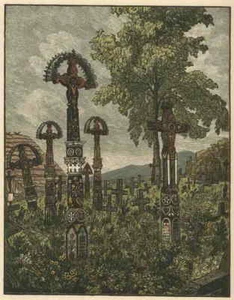 FRIEDHOF - Karla VIKA - Original FarbHolzschnitt aus dem Zyklus SLOVENSKO 1958 - Picture 1 of 1