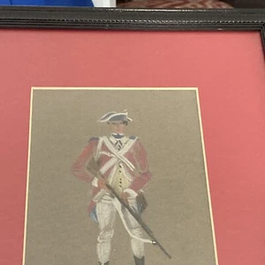 Vtg - Rare Framed Matted Colonial Military Soldier Chalk Drawing 8 X 10 - Picture 1 of 7