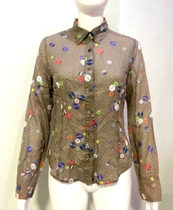 PAUL SMITH LONG SLEEVED POLKA DOT BUTTON-DOWN TOP MULTICOLOR SIZE 40 - Picture 1 of 10