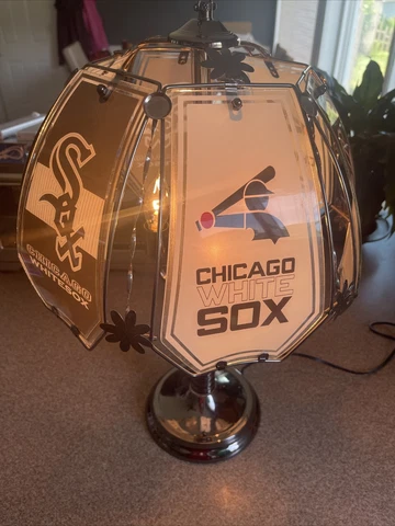 Chicago White Sox 3 Way Touch Table Lamp 23” Tall 6 Glass Panels WORKS! Cover