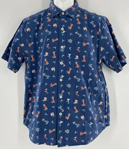Camisa mediana para hombre Tommy Bahama con botones Tiki Martini manga corta bolsillo azul - Imagen 1 de 6