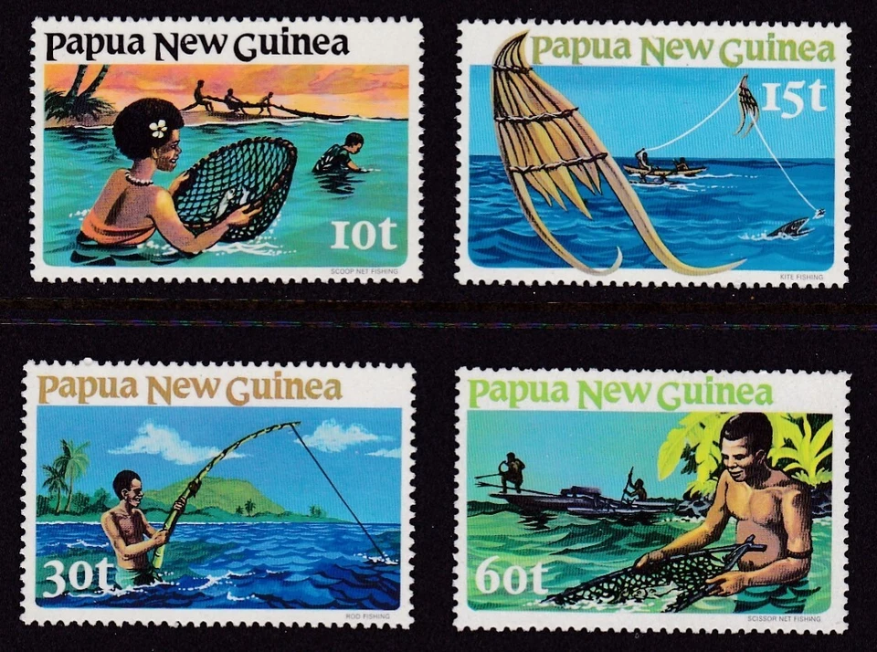 PAPUA NEW GUINEA #545-548 MNH SCOOP NET, KITE, ROD & SCISSOR FISHING - Image 1 of 1