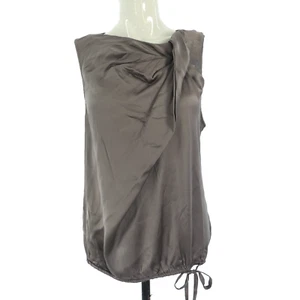 Theory Seiden Top Bluse Grau Metallic Satin Ärmellos Tunnelzug Taille Drapiert L - Bild 1 von 14