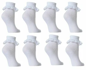 WHITE 3 PAIR BOBBY SOCKS ROCK N ROLL FANCY DRESS LACE TRIM frilly DANCE SOCK - Picture 1 of 2