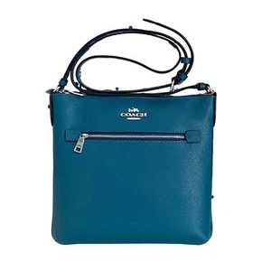 Coach Rowan File Bag Crossbody Purse Deep Turquoise Leather C1556 - Picture 1 of 7
