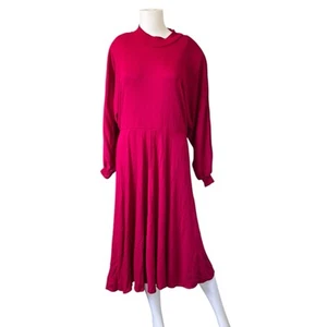 Vintage 80s Dawn Joy Pink Long Sleeve Sweater Dress Midi Colorful Dolman Sleeve - Picture 1 of 8