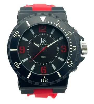 Reloj para hombre Joshua & Sons JS-38-GY audaz esfera negra correa de silicona roja Foto 1 de 3