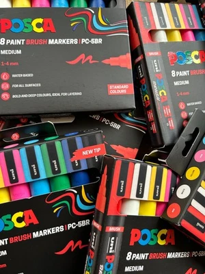 New POSCA PC-5MBR Medium Paint Brush Markers Standard | Pastel PFP - Pack of 8