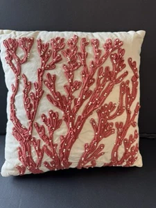 Pottery Barn Layered Coral Embroidered Beaded Pillow 10x10 Rare Find!! - Picture 1 of 5