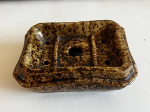 Antique Rockingham Pottery Soap Dish Drip Drain Vintage Brown Glaze Bennington - Picture 1 of 8