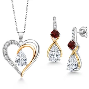 925 Silver & 10K Yellow Gold Gemstone Birthstone and Moissanite and Lab Grown - Picture 1 of 24