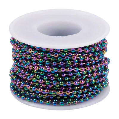32.8 Feet /roll 3mm Rainbow Soldered  304 Stainless Steel Ball Chains with Spool - Image 1 of 4
