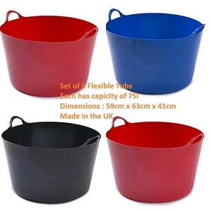 Pack of 5 Large Flexible Tubs - 75L Builders Bucket Garden Rubble Horse Stable - Picture 1 of 4