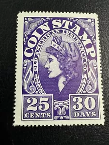 US Stamp Old American Insurance Company 25 Cent Liberty Coin Stamp Violet - Picture 1 of 5