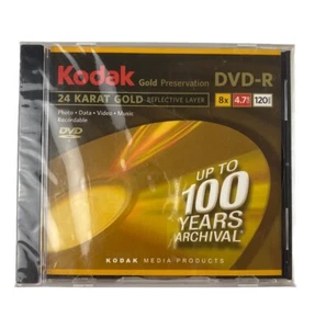 Kodak 24 Karat Gold DVD-R 8x 4.7GB 120 Min Blank Disc Up To 100 Years Archival - Picture 1 of 2