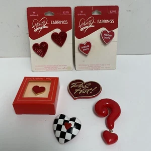VTG HALLMARK 1982 VALENTINE QUESTION MARK. HEART PIN BROOCHES EARRINGS LOT - Picture 1 of 14