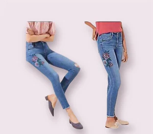 Jeans donna LOFT moderni vita media skinny orlo grezzo dettagli floreali taglia 25 invecchiati - Foto 1 di 12