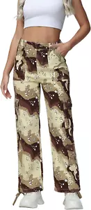 Cargo Pants Women High Waist Baggy with 6 Pockets Y2K Wide Leg Stretch Straight - Picture 1 of 12