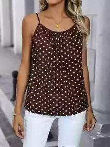 Polka Dot Sleeveless Cami Coffee Brown Top XXL US Size 14 New Free Ship - Picture 1 of 2