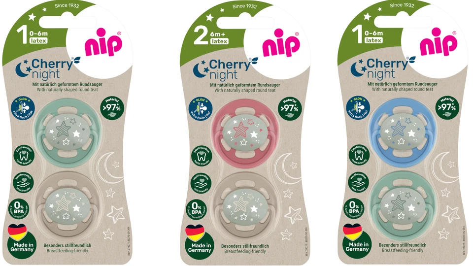 Nip Cherry  Night Gr.1/2  Nachleuchtender Kirschschnuller Latex NEU - Bild 1 von 1